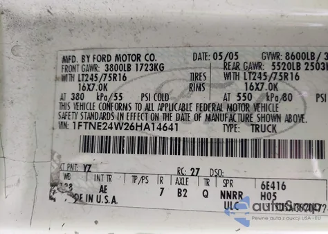 2006 Ford E-250 Commercial/Recreational из США, поврежденный, VIN 1FTNE24W26HA14641